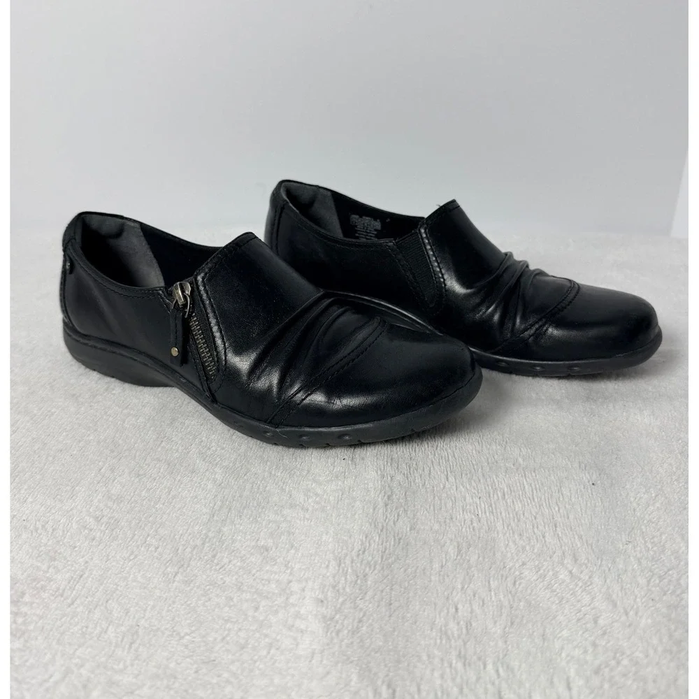 Rockport Cobb Hill Shoes Womens 8 Penfield Zip Loafer CG8629 Black Leather Flats